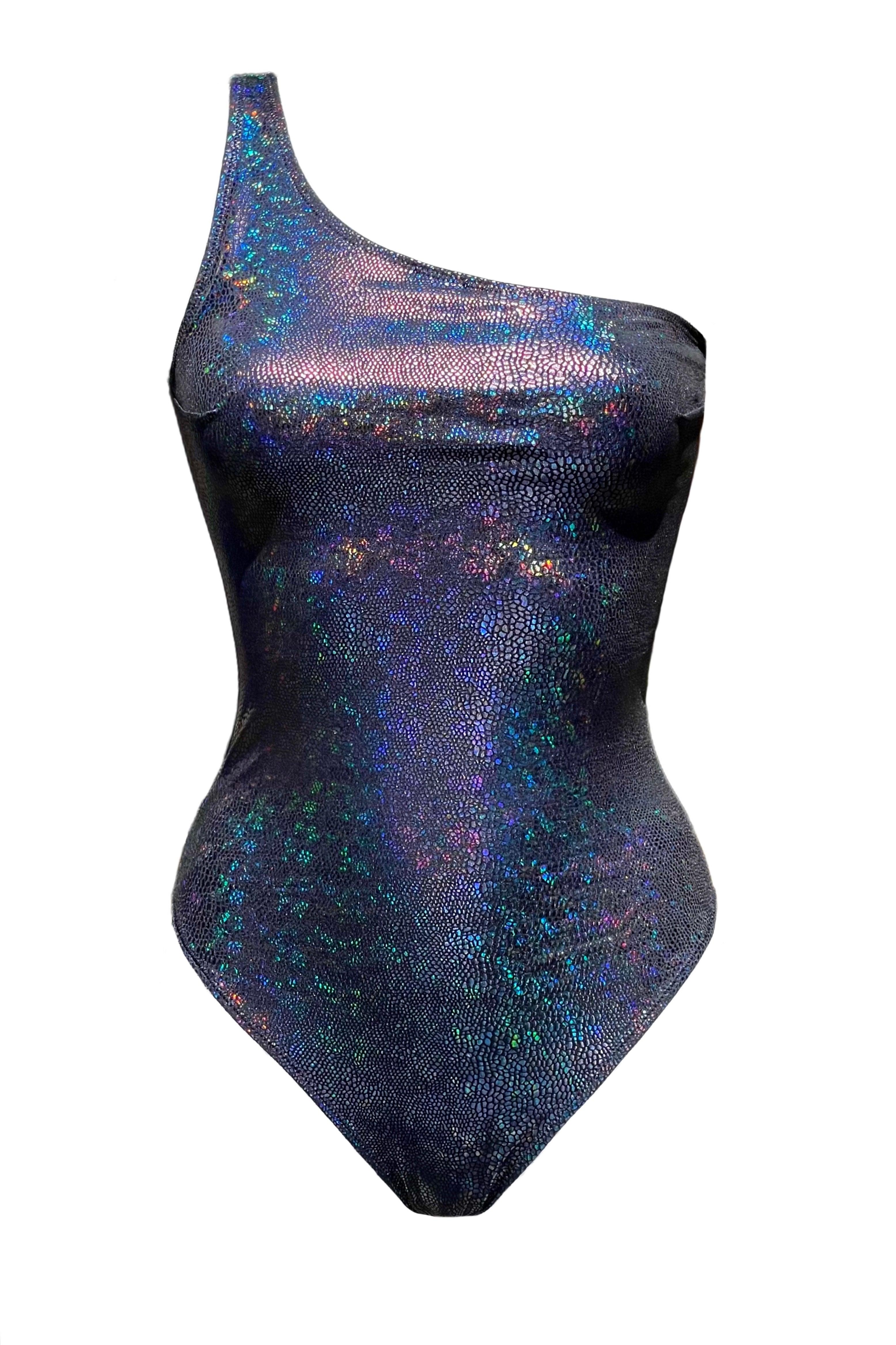 Amelia holographic black python swimsuit - yesUndress