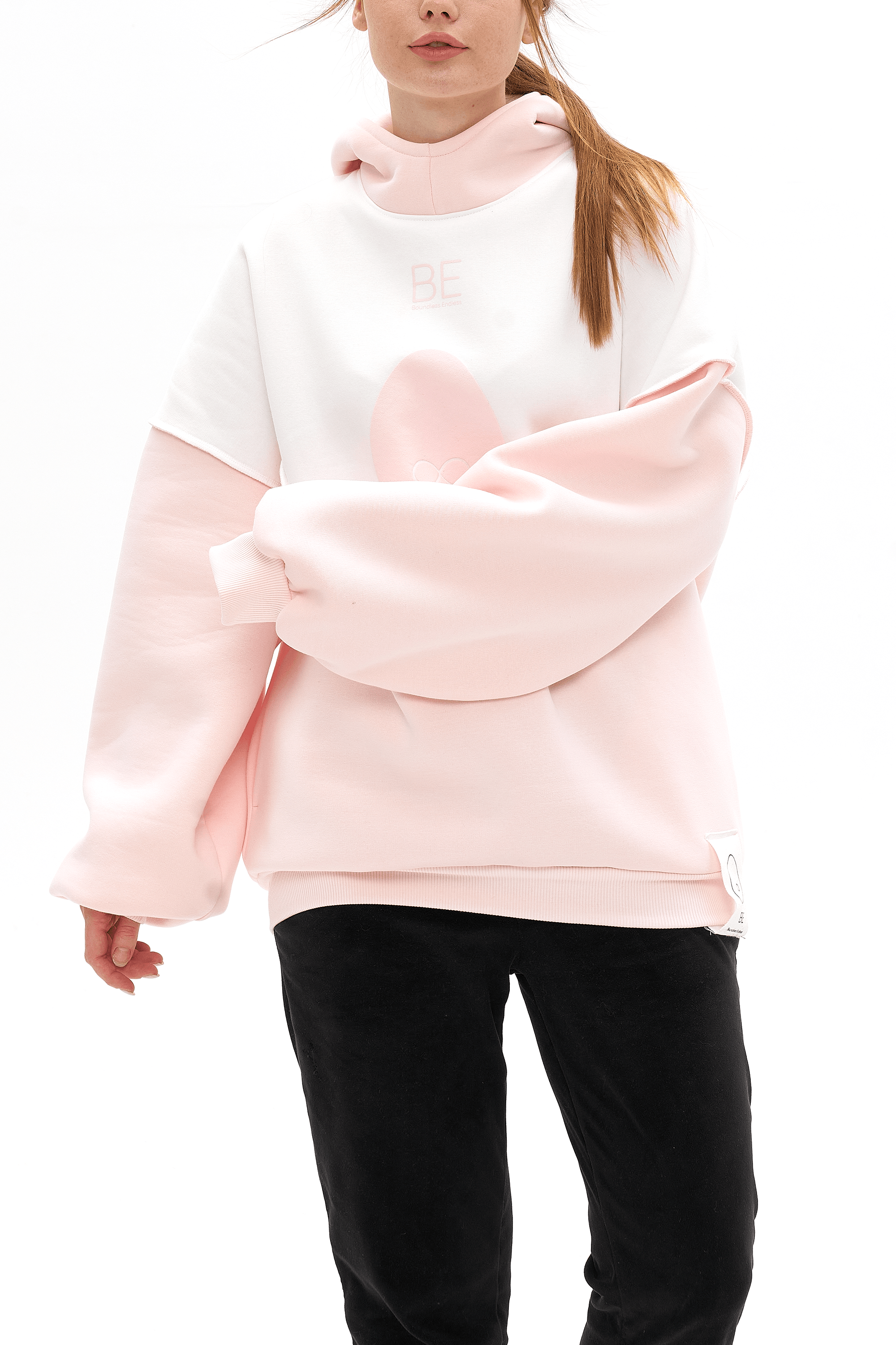 BE Pink White hoodie