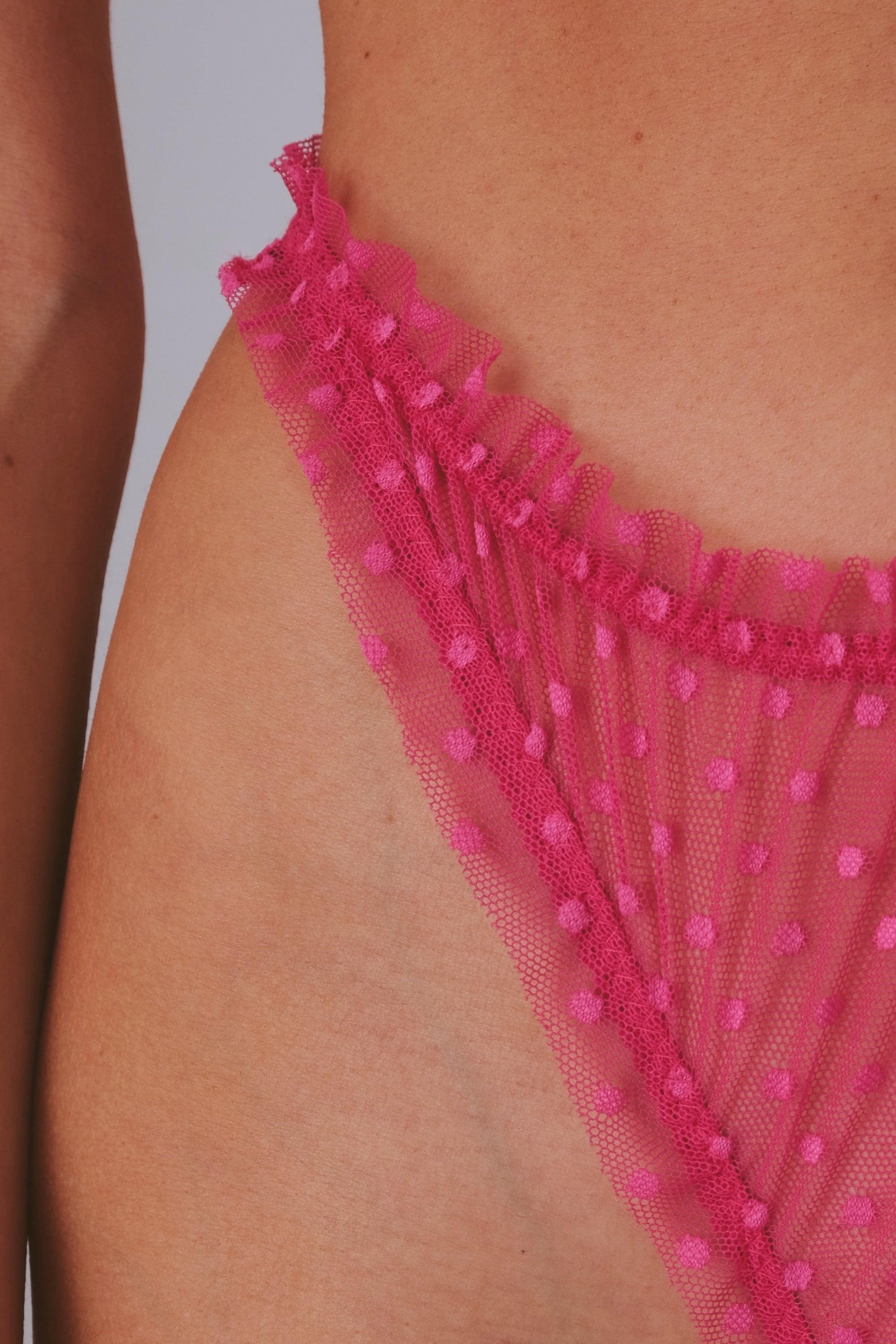 Mimi Fuchsia dots high waisted thongs - yesUndress