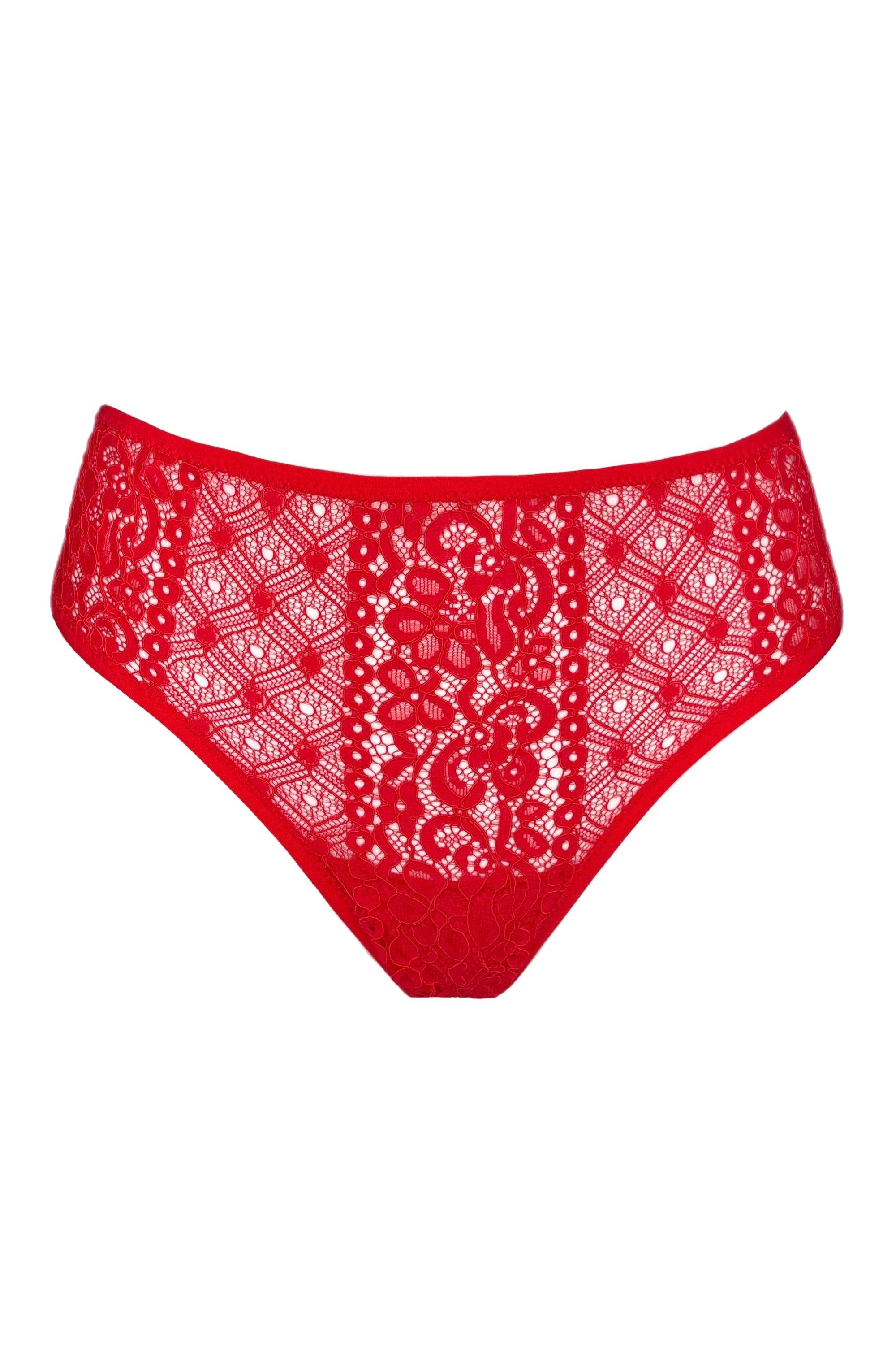 Paulette Red high-waisted thongs - yesUndress