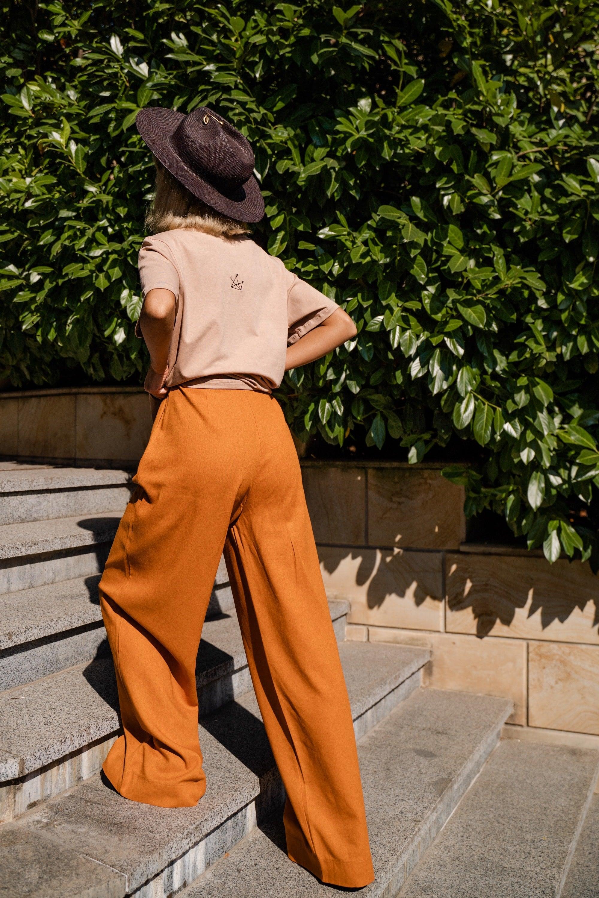 Linen orange pants 'Istanbul' - yesUndress