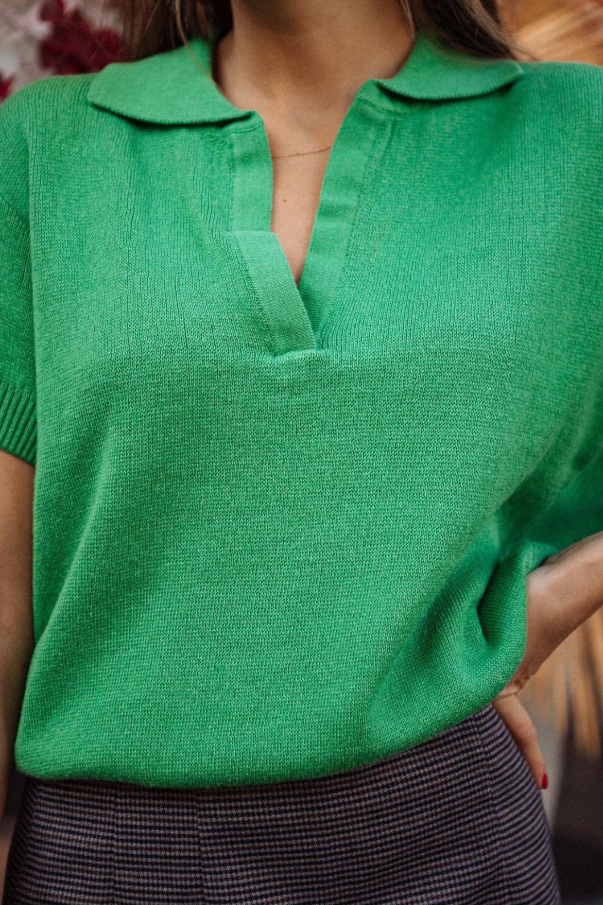 Knitted green polo 'Chester' - yesUndress