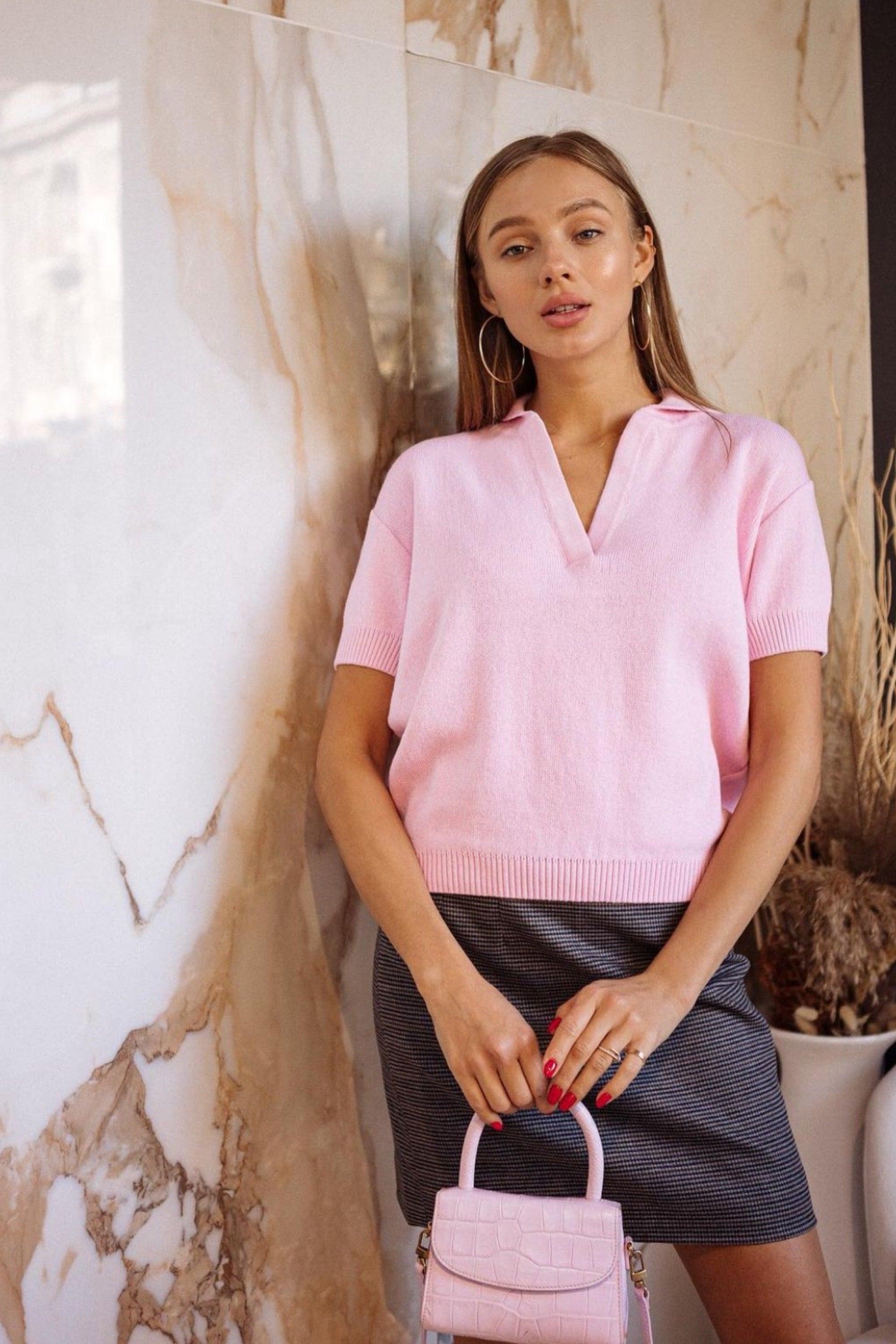 Knitted pink polo 'Chester' - yesUndress