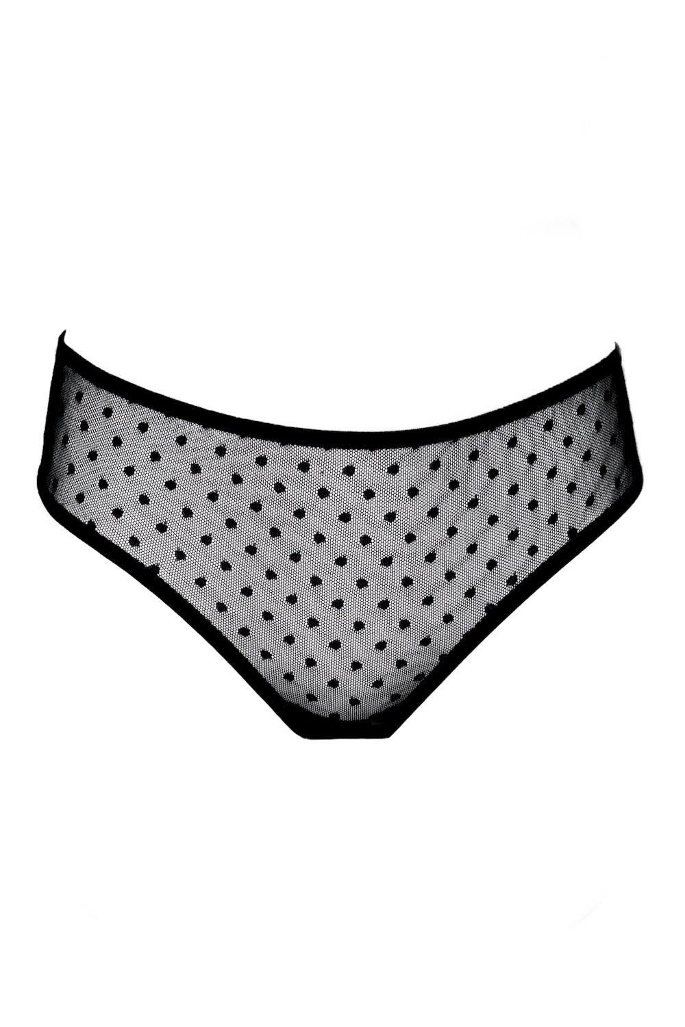 Frilly Black dots slip panties - yesUndress