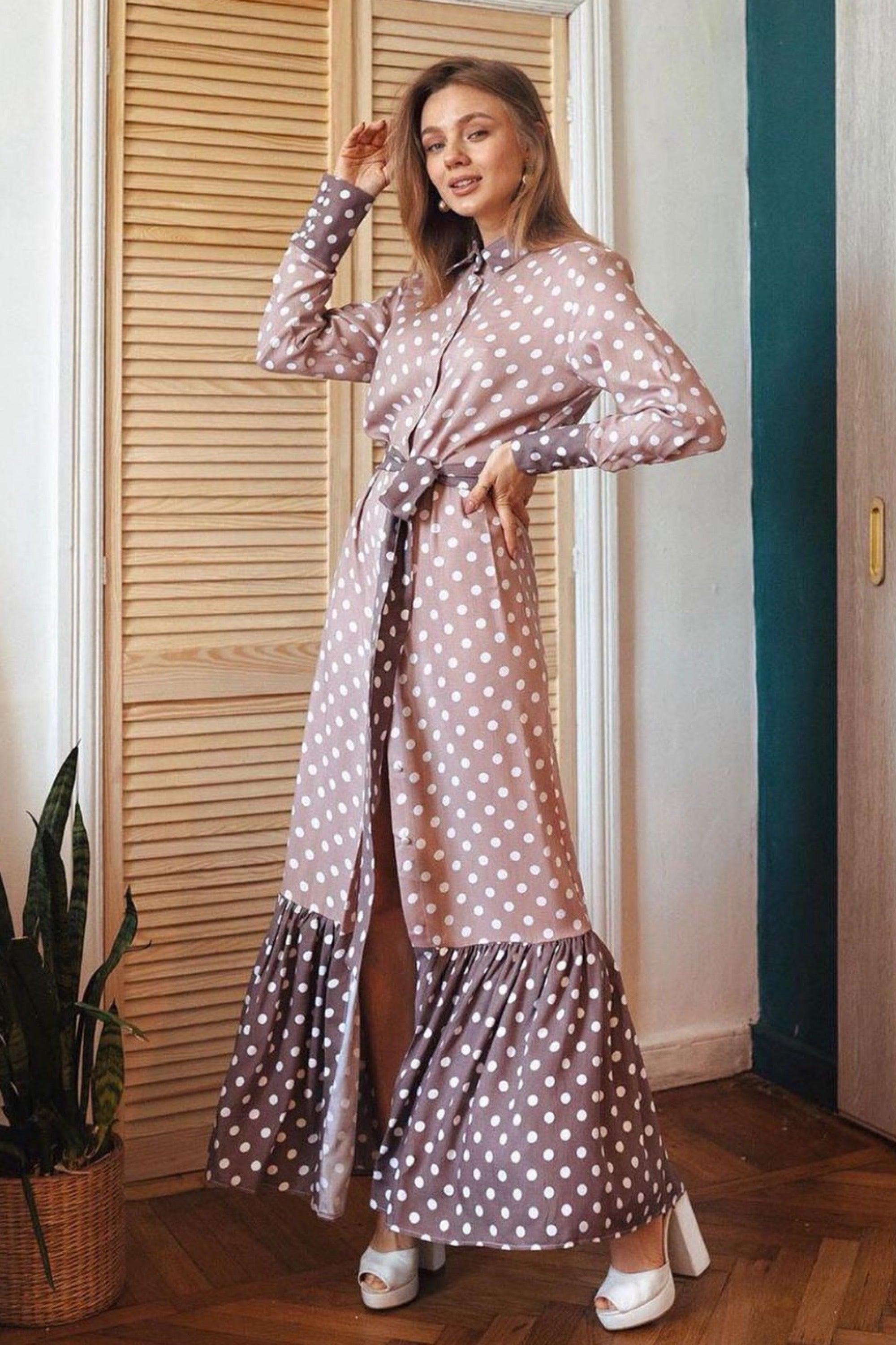 Pink long dress with dots 'Dubai' - yesUndress